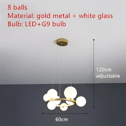 Modern black and gold branching bubbles chandelier with gold metal frame and eight white glass globe bulbs for dining room decorbites branching bubbles
