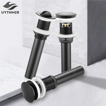 Modern black and gold brass basin sink pop up drain stopper with black matte finish and white rubber seal for decorbites brass basin