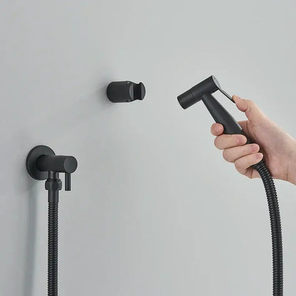 Modern black and gold decorbites brass bidet faucet with black matte handheld shower nozzle and flexible hose assembly