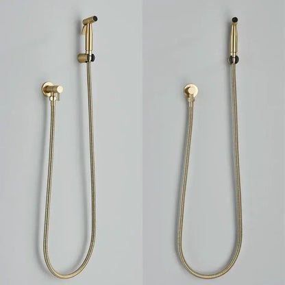 Gold-toned decorbites brass bidet faucet with sleek flexible braided hose and minimalist design for bathroom sprayer jet