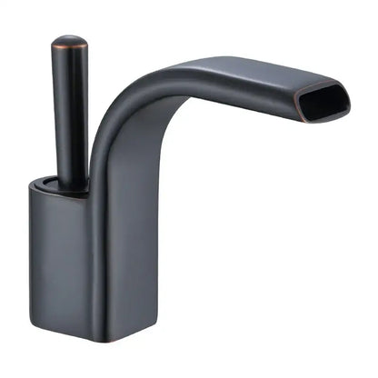 Modern matte black brass basin faucet with sleek curved spout and cylindrical handle for decorbites black brass waterfall design