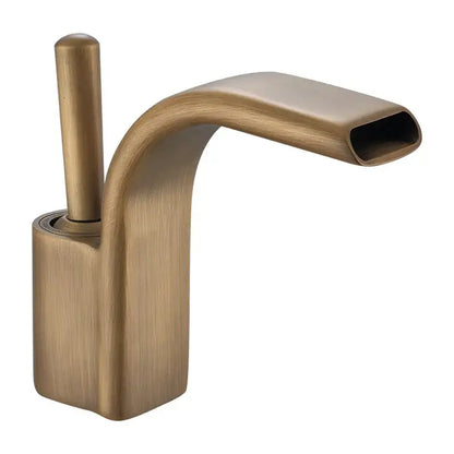 Modern black brass waterfall basin faucet with bronze finish sleek curved spout and cylindrical handle for bathroom sink