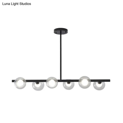 Modern black ceiling light with five bubble clear glass globes for clear glass island or dining room lighting