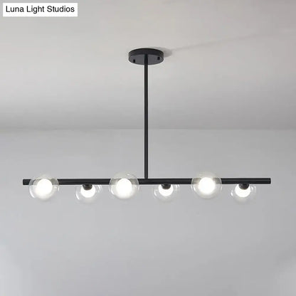 Modern black and gold ceiling light with five bubble clear glass globes for clear glass island dining room use