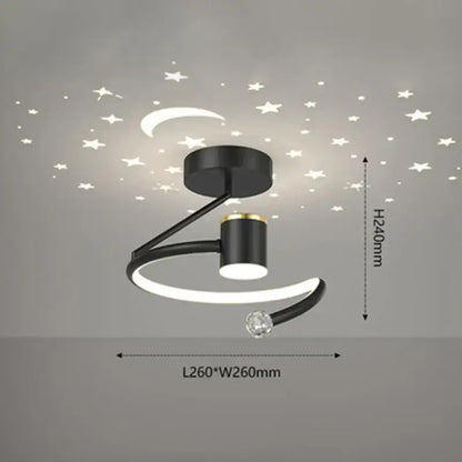 Modern black and gold celestial led ceiling lamp with curved design and illuminated crescent moon for bedroom decorbites ceiling lamp