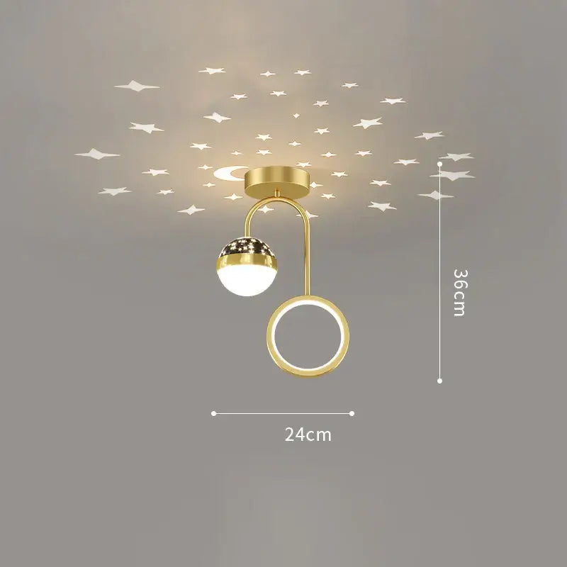 Modern black and gold celestial led ceiling lamp with gold-toned spherical bulb and star decals for bedroom decorbites led ceiling