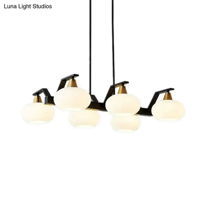 Decorbites black modern chandelier with five frosted white glass shades brass fixture height 220v-240v and 110v-120v compatible