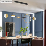 DecorBites contemporary gold LED pendant light with black circle metal island bar and frosted glass shades for dining room