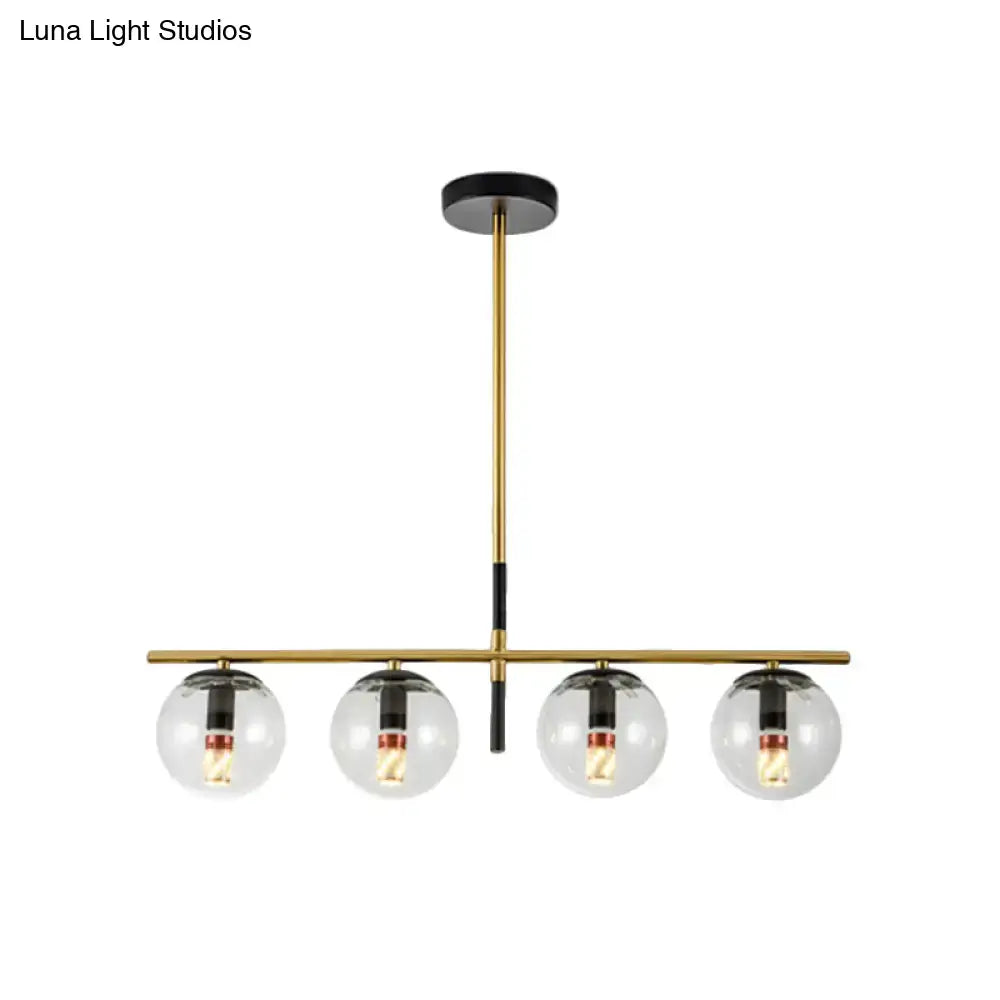 Modern brass and black pendant light with four clear glass globe shades for dining room 110v-240v use