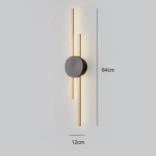 Modern black and gold copper wall light with slender bars and matte gray center for warm bedroom decorbites copper wall light