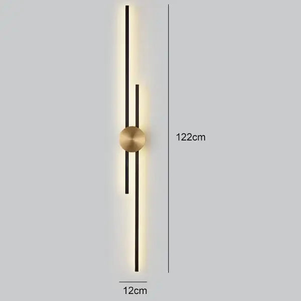 Modern black and gold copper wall light with sleek vertical bars and warm ambient light for bedroom decorbites copper wall light