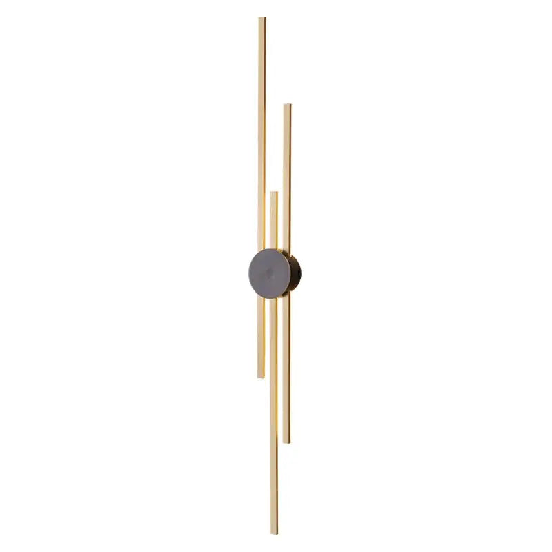 Modern black and gold copper wall light with slender vertical rods and central circular accent for bedroom decorbites copper wall