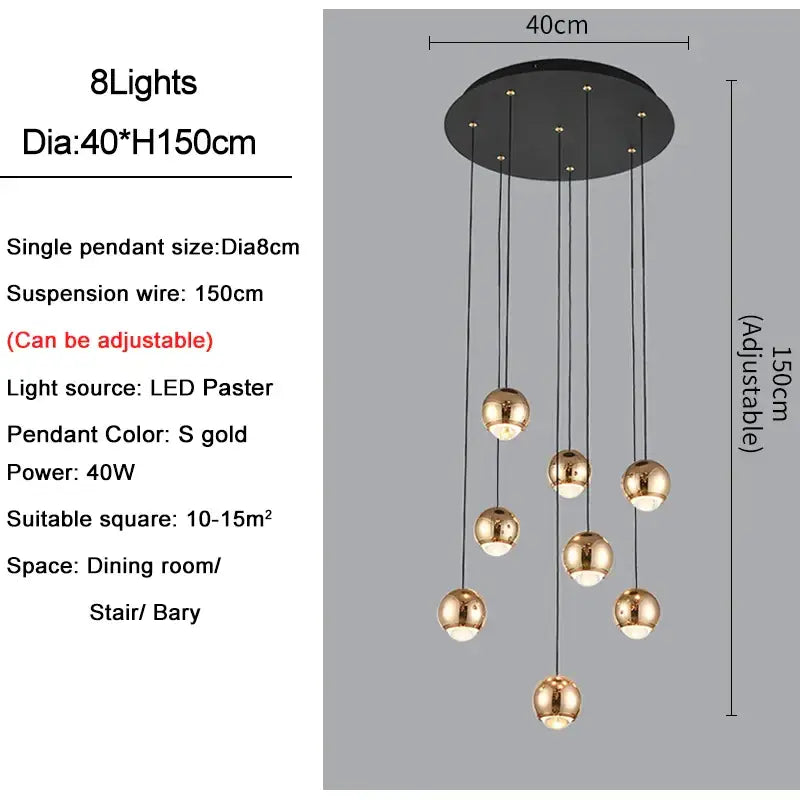 Modern black and gold crystal ball pendant light with eight adjustable spherical lights for living room decorbites pendant light