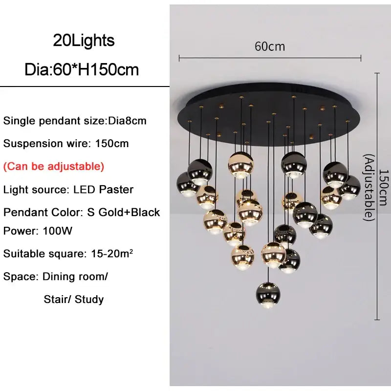 Modern black and gold crystal ball pendant light with 20 silver gold and black spherical pendants for living room decorbites crystal ball pendant light