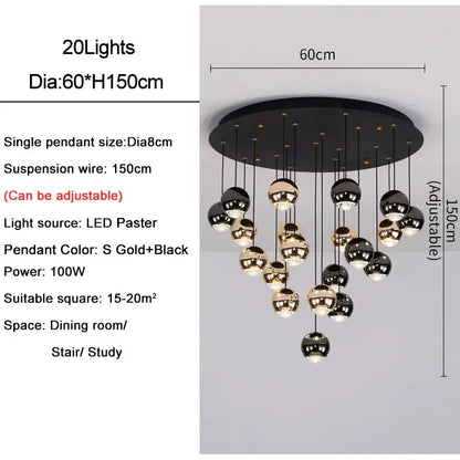 Modern black and gold crystal ball pendant light with 20 silver gold and black spherical pendants for living room decorbites crystal ball pendant light