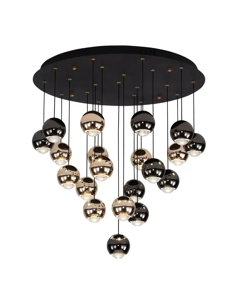 Modern black and gold crystal ball pendant light with spherical bulbs and black circular base for living room decorbites pendant light