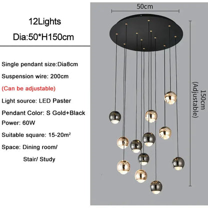 Modern black and gold crystal ball pendant light with 12 silver and gold spherical pendants for living room decorbites crystal ball