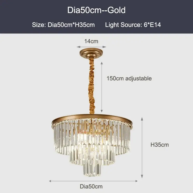 Modern black and gold crystal ceiling chandelier with gold finish and cascading clear crystal prisms, adjustable chain