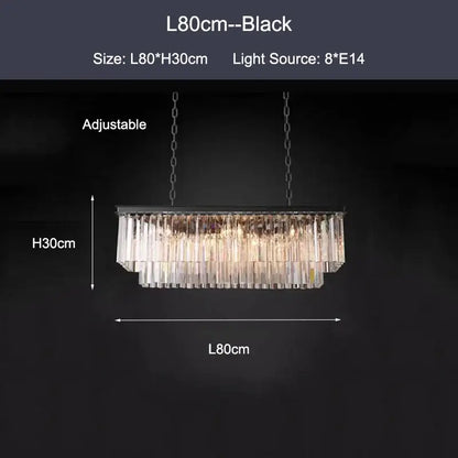 Modern black and gold crystal ceiling chandelier with cascading clear crystal rods for living room lighting