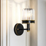 Modern black and gold crystal cylinder wall light with cylindrical glass shade for hallway or indoor wall light use