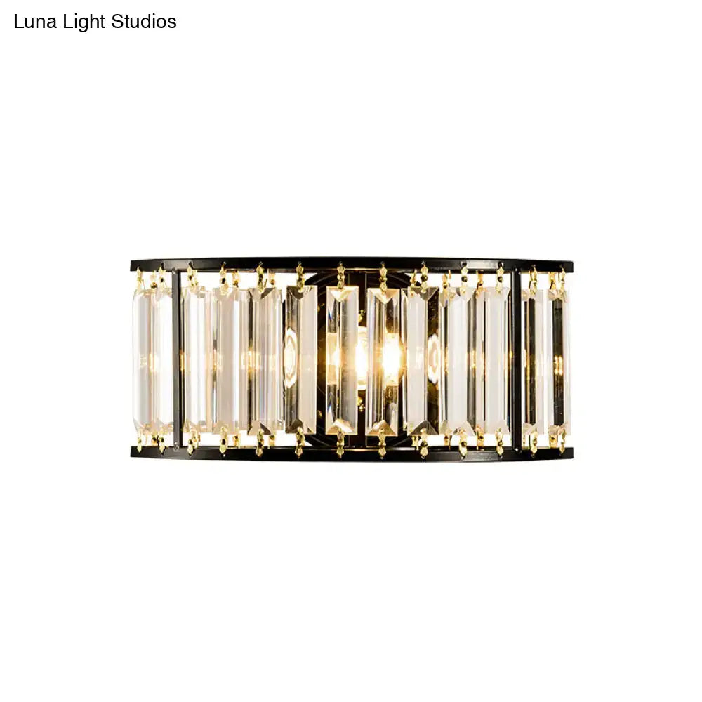 Modern black and gold crystal half cylinder wall sconce with clear crystal rods for LED incandescent fluorescent lighting