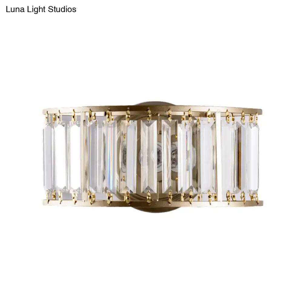 Modern black and gold crystal half cylinder wall sconce with clear crystal half vertical bars for bedroom lighting