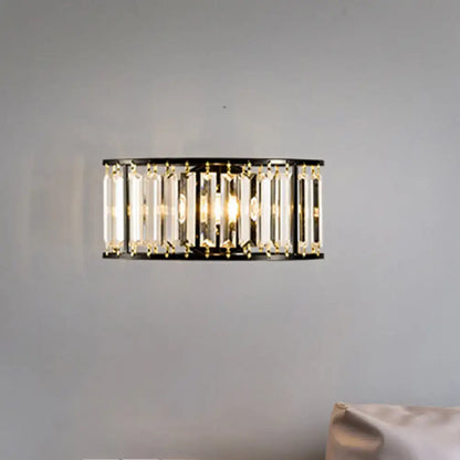 Modern black and gold crystal half cylinder wall sconce with clear crystal rods for bedroom led incandescent fluorescent use