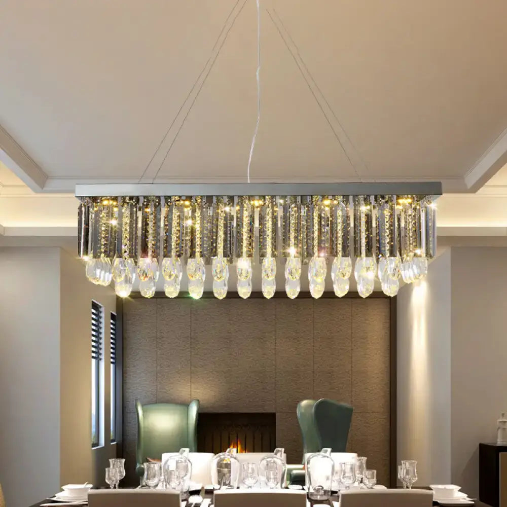 DecorBites modern chrome island pendant light with rectangular crystal drip design 23.5 31.5 width 220v-240v 110v-120v
