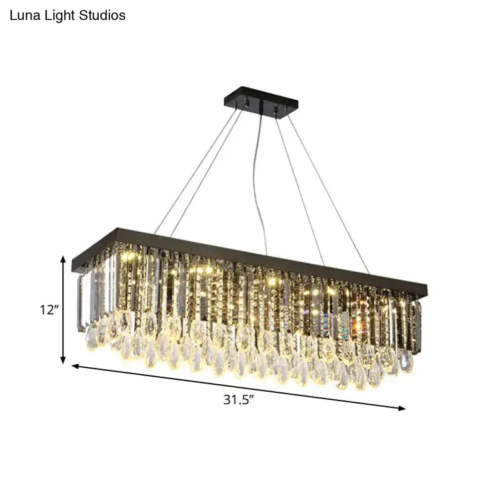 DecorBites modern chrome rectangular island pendant light with black metal frame and crystal drip 220v-240v 110v-120v