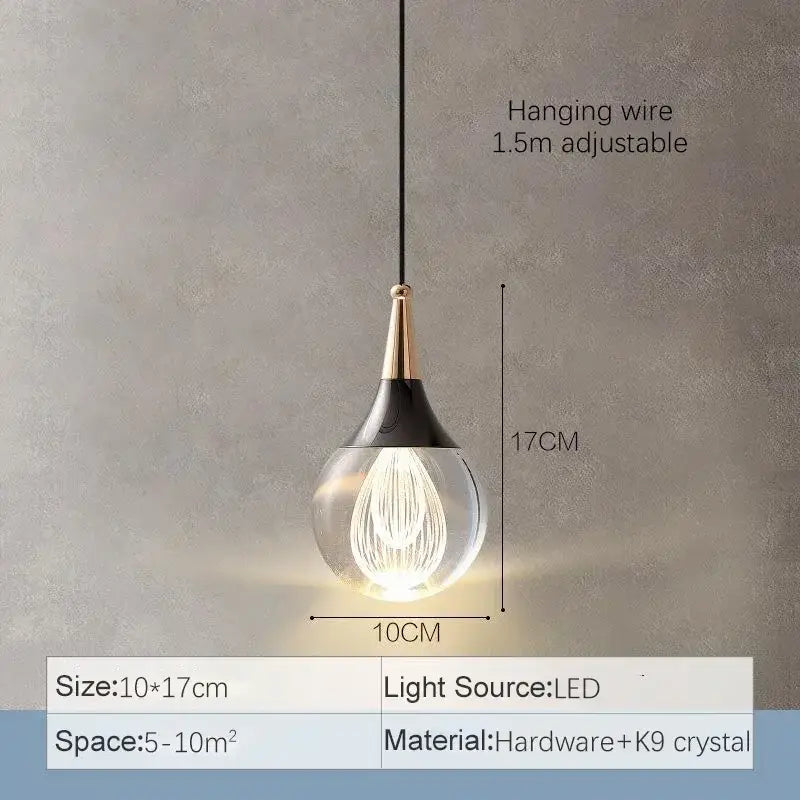 Modern black and gold crystal led ball pendant with clear glass globe and led filament bulb for dining room decorbites crystal led