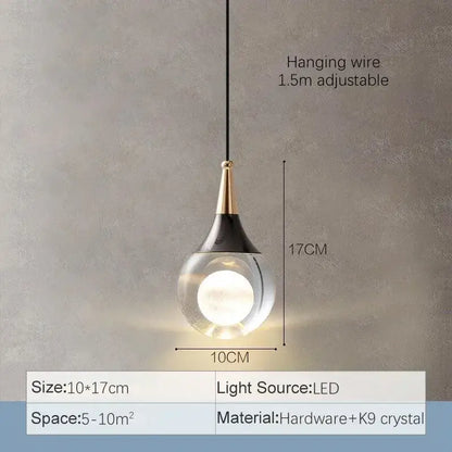 Modern black and gold crystal led ball pendant with clear glass globe and led bulb for dining room decorbites crystal led