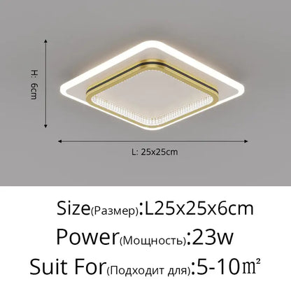 Modern black and gold crystal led ceiling lights featuring a square white led illumination with gold trim for entrance hallways