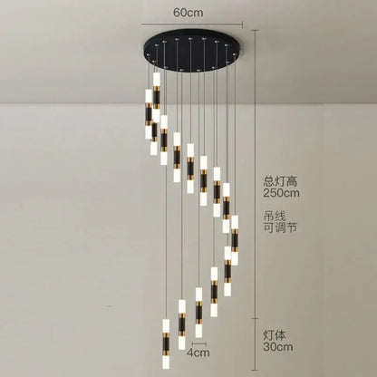 Modern black and gold decorbites crystal led chandelier with circular ceiling fixture and cascading cylindrical light modules
