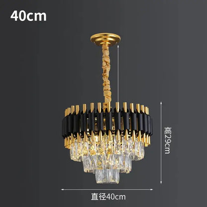 Modern black and gold crystal led pendant chandelier with twisted chain and cascading clear crystal droplets for living room decorbites crystal led