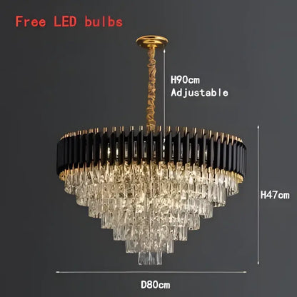 Modern black and gold pendant light with cascading clear crystal led droplets and adjustable height for dining room decorbites crystal led