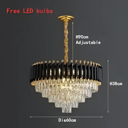 Modern black and gold crystal led pendant light with adjustable gold-toned chandelier and clear crystal tiers for dining room decorbites crystal led