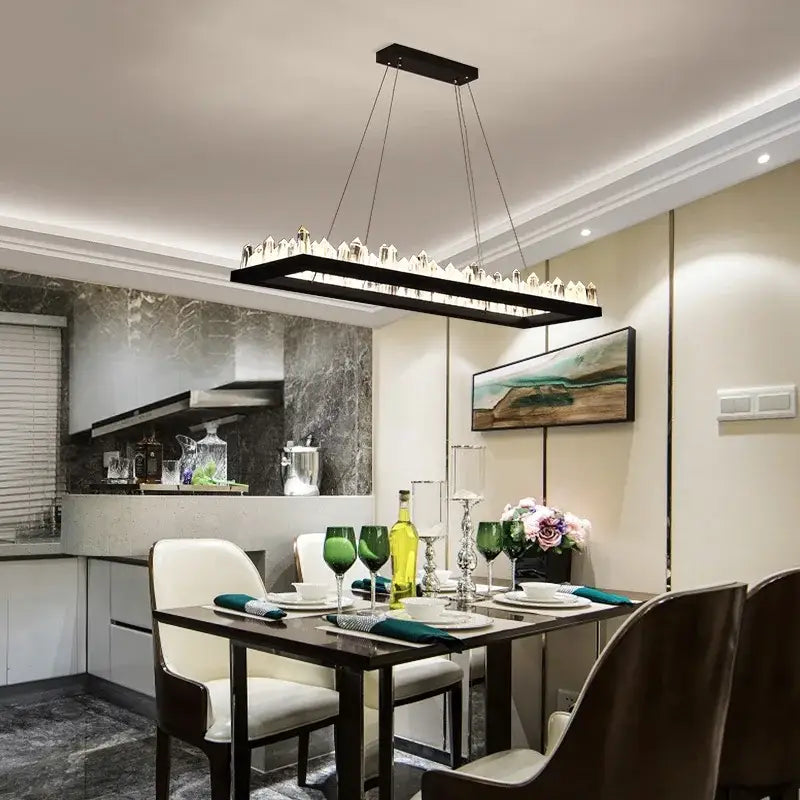 Modern black rectangular chandelier with gold and crystal accents pendant lights for dining room decorbites crystal led pendant
