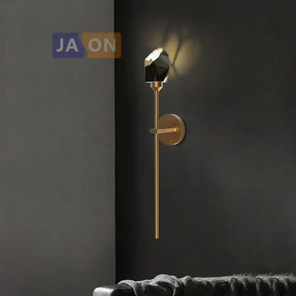 Modern black and gold decorbites crystal led wall sconce with faceted black glass shade for bedroom lighting decor