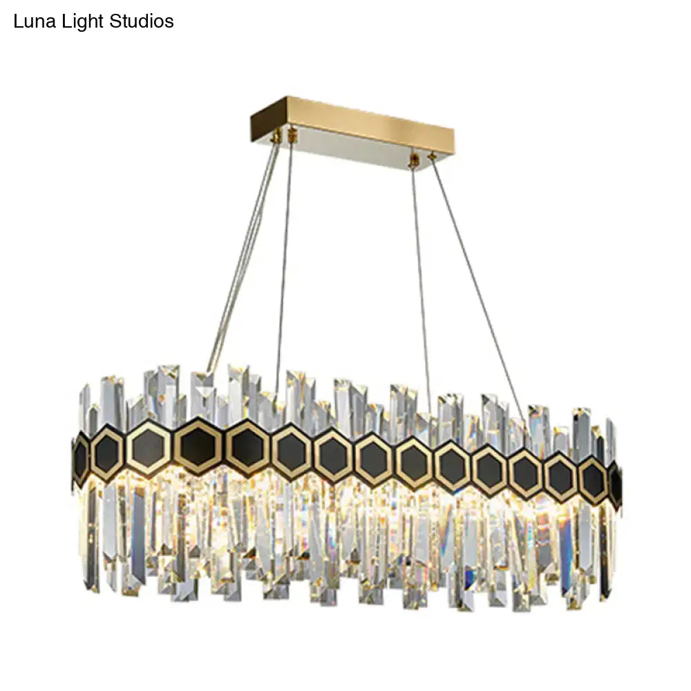 Modern black oval chandelier with gold tones and clear crystal prisms for dining room ceiling 220v-240v 110v-120v