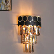 Modern black and gold light fixture wall sconce with crystal prism droplets suitable for 220v-240v 110v-120v use