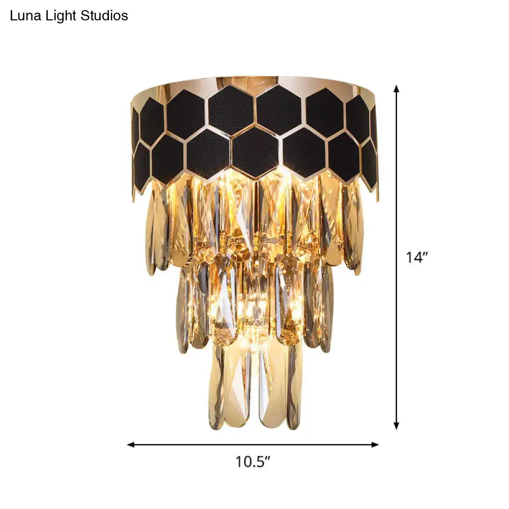 Modern black and gold crystal prism light fixture with hexagonal mosaic top and cascading droplets for living room 220v-240v 110v-120v