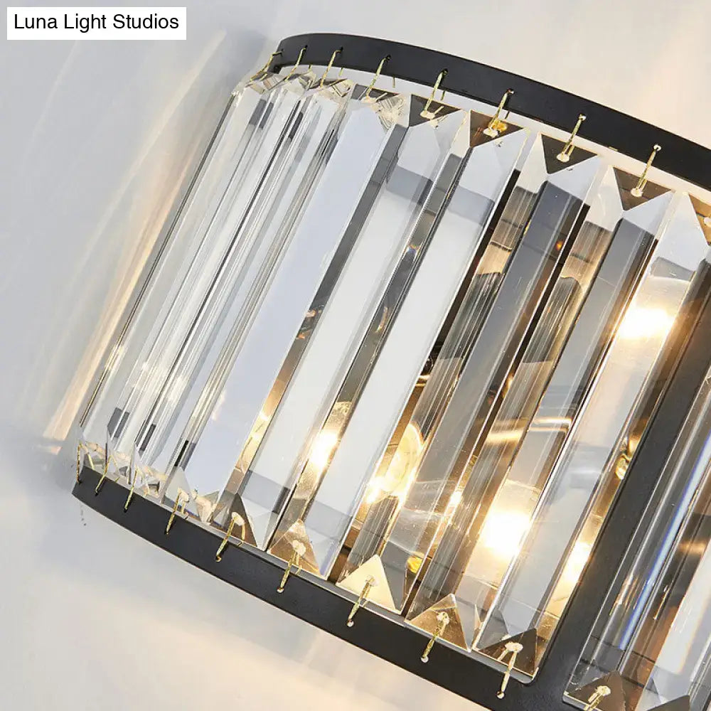 Modern black and gold crystal wall sconce with vertical prisms 16 inch fixture height compatible with e12 e14 bulbs