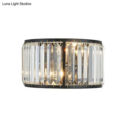 Modern black and gold crystal wall sconce with vertical prisms e12 e14 16 inch fixture height bedroom lighting