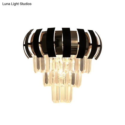Modern black and gold crystal wall sconce with cascading prisms wall light compatible with e12 e14 bulbs