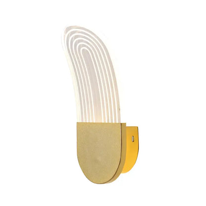 Modern black and gold curved led sconce light with translucent white arches and brushed gold metal wall lamp base