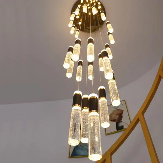 Modern black and gold decorbites cylindrical crystal chandelier with cascading glass tubes for living room lighting