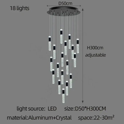 Modern black and clear crystal decorbites cylindrical crystal chandelier with 18 led lights for living room lighting