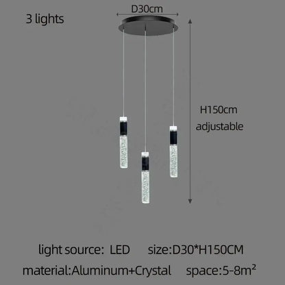 Modern black and gold decorbites cylindrical crystal chandelier with three adjustable led lights for living room decor