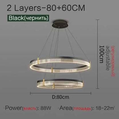Modern black and gold decorbites circle chandelier with two-layer circular pendant and adjustable height for dining room
