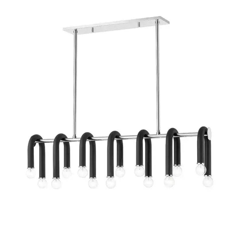 Modern black aluminum u-shaped pendant light fixture with multiple exposed sockets for tube dimmable led chandelier decorbites